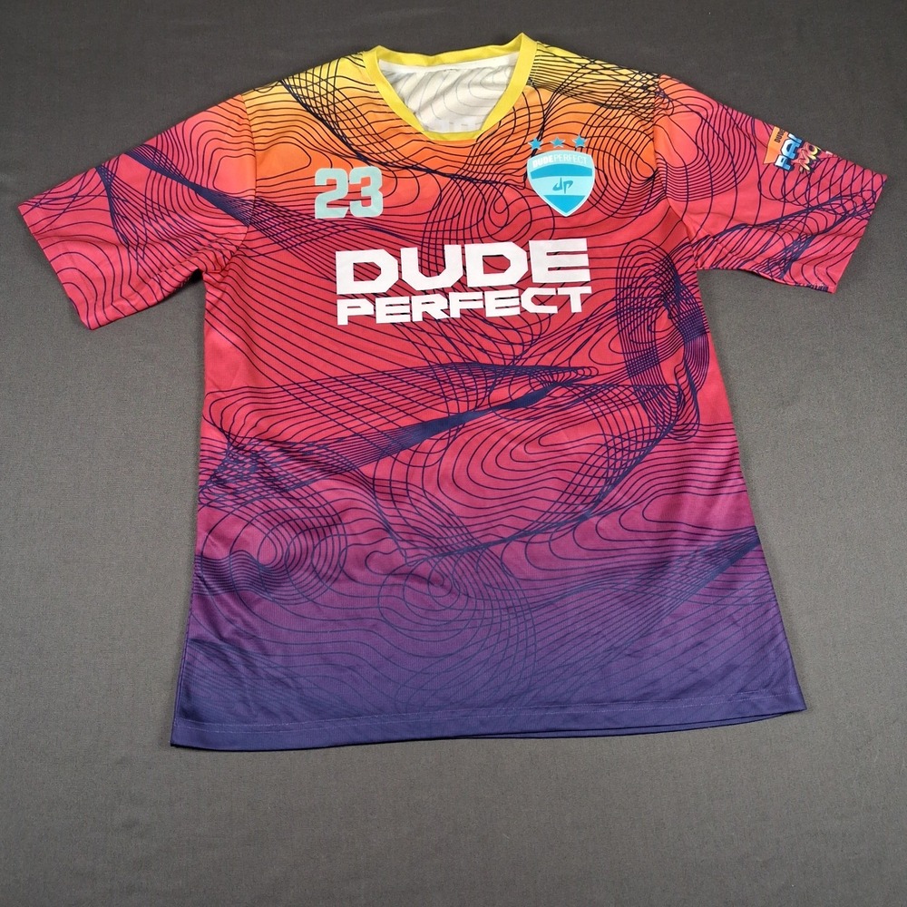 Dude Perfect 23 Soccer jersey Panda-monium Tour Adult Large Rainbow